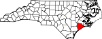 Mapa de Carolina del Norte con la ubicación del condado de Onslow