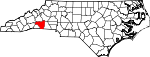 Mapa de Carolina del Norte con la ubicación del condado de Rutherford