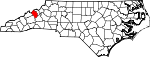 Mapa de Carolina del Norte con la ubicación del condado de Yancey