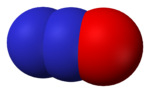 Representación molecular del óxido nitroso.