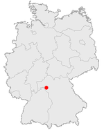 El punto rojo indica la localización de Gerolzhofen en el mapa de Alemania