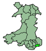 La zona en verde claro indica la ubicación de Newport en el mapa de Gales