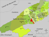 Localización de Adzaneta de Albaida respecto a la comarca del Valle de Albaida