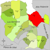 Localización de Andilla respecto a la comarca de Los Serranos