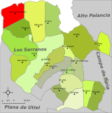 Localización de Aras de los Olmos respecto a la comarca de Los Serranos
