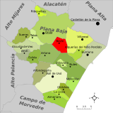 Localización de Betxí respecto a la comarca de la Plana Baja