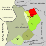 Localización de Benejama respecto a la comarca del Alto Vinalopó