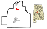 Ubicación en el condado de Bibb y en el estado de Alabama Ubicación de Alabama en EE. UU.