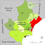 Localización de Campello respecto a la comarca del Campo de Alicante