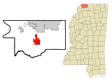 Ubicación en el condado de DeSoto y en el estado de Misisipi Ubicación de Misisipi en EE. UU.