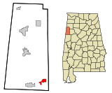 Ubicación en el condado de Lamar y en el estado de Alabama Ubicación de Alabama en EE. UU.