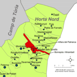 Localización de  Foyos  respecto a la comarca de la Huerta Norte