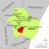Localización de Gilet respecto a la comarca del Campo de Morvedre.