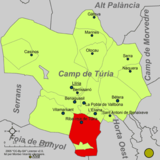 Localización de Ribarroja del Turia respecto a la comarca del Campo de Turia