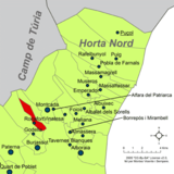 Localización de Rocafort respecto a la comarca de la Huerta Norte
