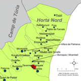 Localización de Tabernes Blanques respecto a la comarca de la Huerta Norte