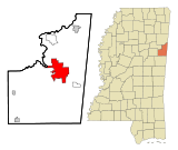 Ubicación en el condado de Lowndes y en el estado de Misisipi Ubicación de Misisipi en EE. UU.