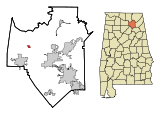 Ubicación en el condado de Marshall y en el estado de Alabama Ubicación de Alabama en EE. UU.