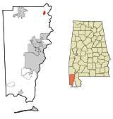 Ubicación en el condado de Mobile y en el estado de Alabama Ubicación de Alabama en EE. UU.