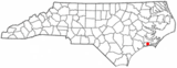 Ubicación en el condado de Carteret y en el estado de Carolina del Norte Ubicación de Carolina del Norte en EE. UU.
