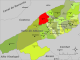 Localización de Ollería con respecto a la comarca del Valle de Albaida