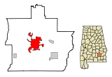 Ubicación en el condado de Pike y en el estado de Alabama Ubicación de Alabama en EE. UU.