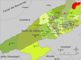 Localización de Pinet con respecto a la comarca del Valle de Albaida