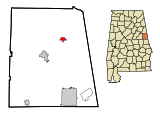 Ubicación en el condado de Randolph y en el estado de Alabama Ubicación de Alabama en EE. UU.