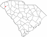 Ubicación en el condado de Pickens y condado de Anderson y en el estado de Carolina del Sur Ubicación de Carolina del Sur en EE. UU.