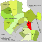 Localización de Villar del Arzobispo respecto a la comarca de Los Serranos