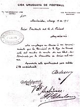 Carta de la Secretaría de la Liga Uruguaya en 1914 que notifica el respaldo el cambio de nombre.