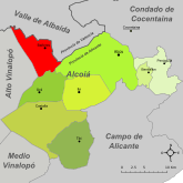 Localización de Bañeres respecto a la comarca del Alcoià