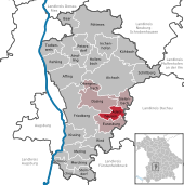 Mapa de Alemania, posición de Adelzhausen destacada
