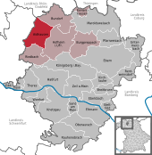 Mapa de Alemania, posición de Aidhausen destacada