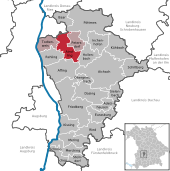 Mapa de Alemania, posición de Aindling destacada