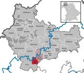 Mapa de Alemania, posición de Fuchsstadt destacada