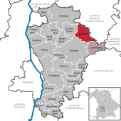Mapa de Alemania, posición de Kühbach destacada