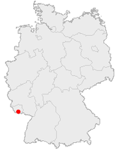 Mapa de Alemania, posición de Saarbrücken destacada