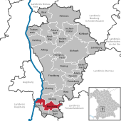 Mapa de Alemania, posición de Merching destacada