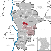 Mapa de Alemania, posición de Obergriesbach destacada