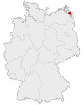 Mapa de Alemania, posición de Peenemünde destacada