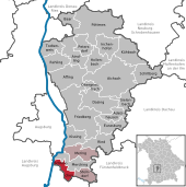 Mapa de Alemania, posición de Schmiechen destacada