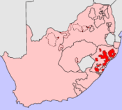 Situación geográfica de KwaZulu (mapa político de Sudáfrica)