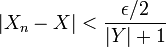 |X_n-X|<\frac{\epsilon/2}{|Y|+1}