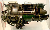 Vista en corte de un General Electric J85, un turborreactor de flujo axial diseñado en los años 1950 utilizado por el Northrop F-5 y otros aviones militares.