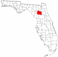 Mapa de Florida con el Condado de Alachua resaltado