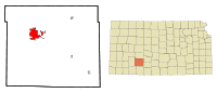 Ford County Kansas Incorporated and Unincorporated areas Dodge City Highlighted.svg