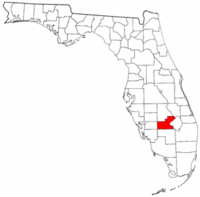 Mapa de Florida con el Condado de Glades resaltado