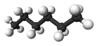 Ball-and-stick model of the hexane molecule