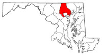 Mapa de Maryland con el Condado de Baltimore resaltado